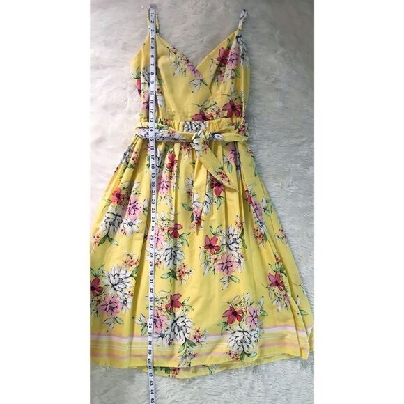 VINCE CAMUTO Yellow Floral Print Midi Dress Sundress Summer Cotton Size 6 New - Picture 12 of 14